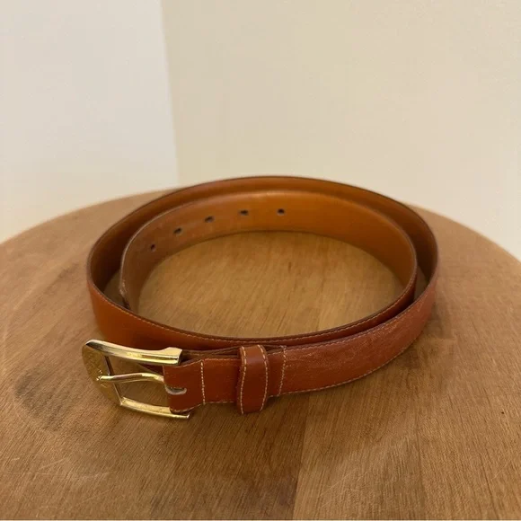 Authentic YSL Yves Saint Laurent Womens Belt 36 Inch 90 Cm Brown Leather Gold - Picture 3 of 16